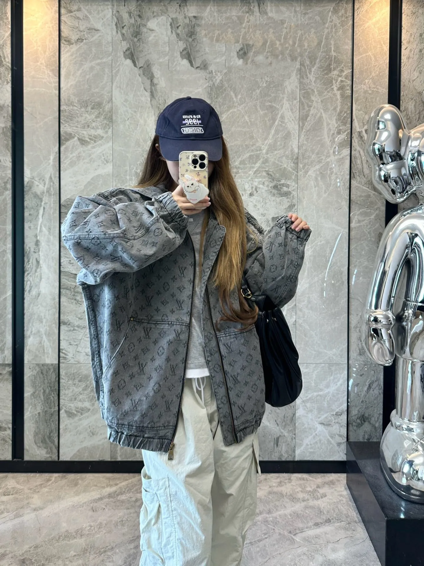 Louis/Louis Vuitton 25Fw allover printed old flower jacquard zipper hooded denim jacket